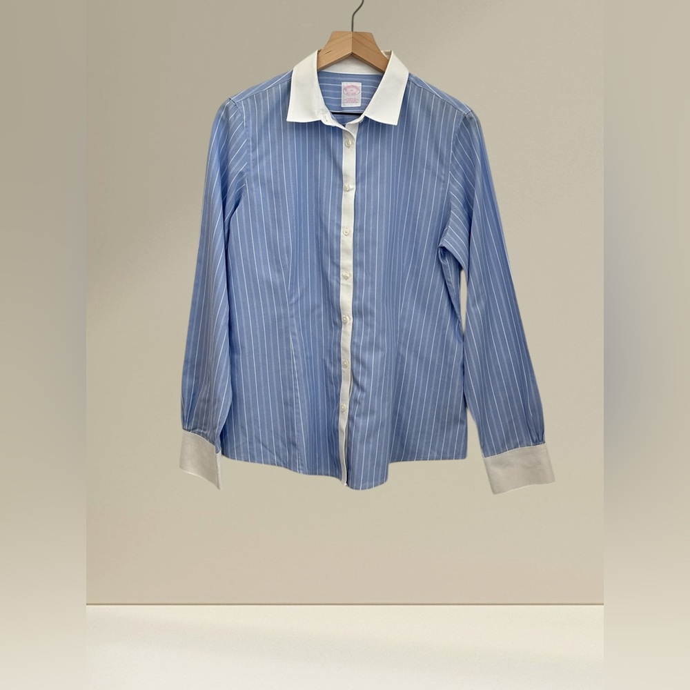Brooks Brothers Women’s Blue and White Cotton Popover Top Shirt Size 12